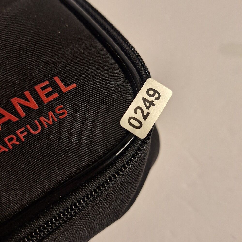 Chanel Parfums Black Cosmetic Zipper Pouch Red Logo - Picture 8 of 8